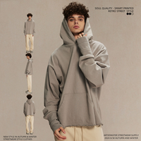Hoodie Homme Haute Qualité à Motif Circulaire Effet Usé, Manches Ouvertes Personnalisées avec Broderie Superposée, Style Américain Automne