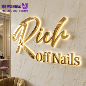 Letrero LED Flotante Retroiluminado en Oro Rosa Cepillado Personalizado, Letras de Acero Inoxidable en Oro Espejo para Decoración de Pared de Salón o <span class=keywords><strong>Boutique</strong></span> - Product Image 4