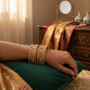Designer <b>Gold</b> <b>Bangles</b> <b>Set</b> with Pota Stone Work Openable & Lightweight for Easy Wear - Product Image 3