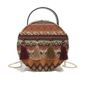 Wholesale <strong>Boho</strong> Chain Shoulder Colorful Tassels Small Round <strong>Bag</strong> Women Beach <strong>Bag</strong> - Product Image 5