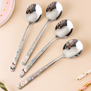 ช้อนกลมลายกวางการ์ตูน 304 SS ช้อนด้ามยาว ช้อนดื่ม ช้อนครัวเรือนเกาหลี - Product Image 1