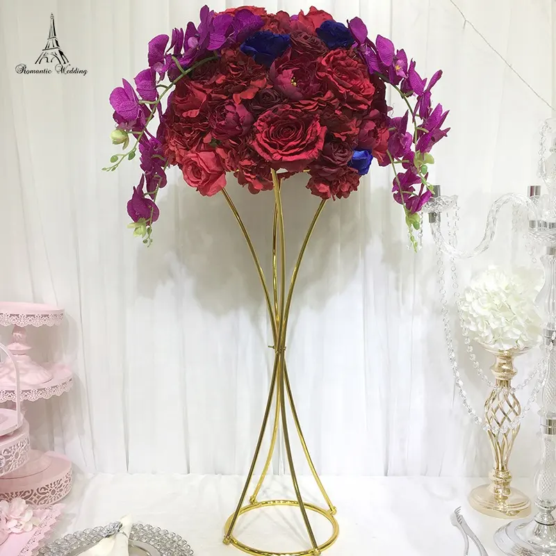 Золотая металлическая подставка для цветов, украшение для свадебного стола, центральный элемент для свадебного стола