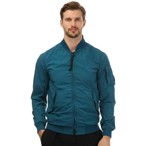 Blouson bomber bleu sarcelle à manches longues, fermeture éclair, col montant, coupe-vent, imperméable, léger, en tissu à mémoire de forme, couleur unie, polyester - Product Image 4
