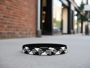 Ceinture élastique pour homme, largeur 3,5 cm, longueur 125 cm, boucle en alliage, motif noir et blanc - Product Image 2