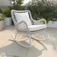 Fauteuil à bascule moderne et confortable en aluminium et corde pour extérieur, jardin, balcon, hôtel – Fauteuil à bascule en corde tressée