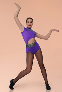 Venta al por mayor de fábrica única de lentejuelas de tela púrpura y negro sin mangas leotardo de cuello alto Ropa de baile - Product Image 3