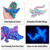 Dragon en cristal imprimé en 3D avec ailes articulées flexibles, jouet, cadeau pour panier de Pâques, décoration de bureau et objet de collection pour les fêtes