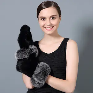 CX-A-74A Winter warme Frauen Fox Pelz Manschette Stricken echte Nerz Pelz finger lose Handschuhe