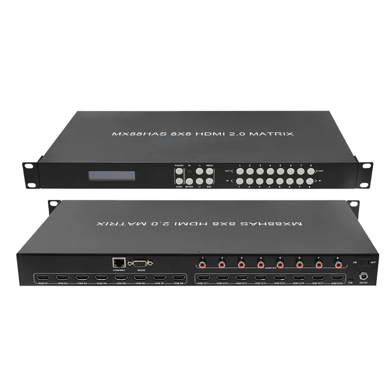 Matrice HDMI2.0 8X8 matrice HDMI Commutateur rapide et sortie de détartreur mural vidéo Sortie audio coaxiale Retard audio 4K @ 60Hz Contrôle IP/RS232/IR