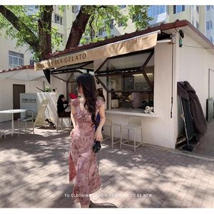 Yufei Long Butterfly Print Ruffle Dress For Women Slim Fit Summer Elegant Daily Wear - Product Image 3