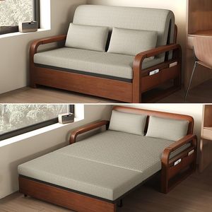 Sofá Cama Extraíble de Cuero Encerado Marrón Vintage con Estructura de Madera, Cama Lounge Multifuncional para Apartamento, Hogar u Oficina - Product Image 5