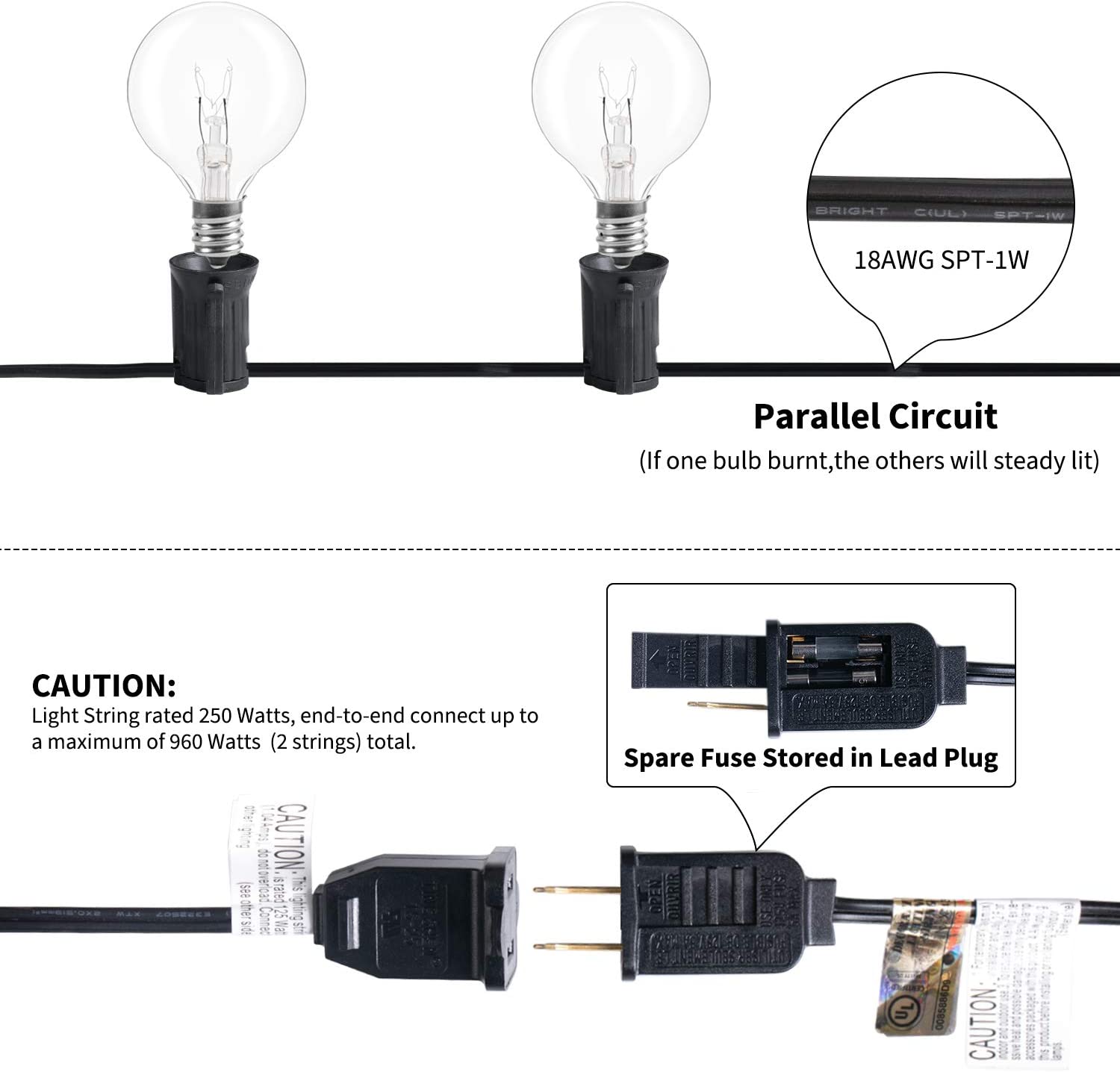 Outdoor Indoor 25FT 50FT 100FT G40 Globe String Lights with US and UK Plug