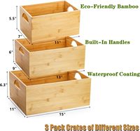 Boîtes de rangement en bambou naturel avec poignée, empilables, emboîtables, pour la maison, la cuisine, le bureau, organisation
