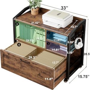 Archivador Móvil Lateral con Cajón, Archivador con Ruedas y Estantes de Almacenamiento, <span class=keywords><strong>Carpetas</strong></span> <span class=keywords><strong>Colgantes</strong></span> - Product Image 2
