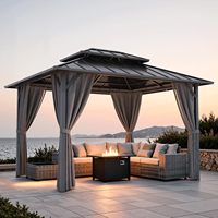 Gazebo 10x12 avec structure en fer robuste, toit double, pavillon extérieur avec moustiquaire respirante pour jardin