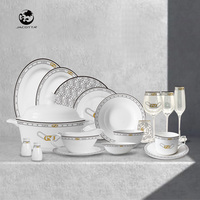 Service de table en porcelaine osseuse géométrique monogramme noir-or de qualité supérieure, vaisselle en céramique personnalisable pour hôtel, banquet, maison