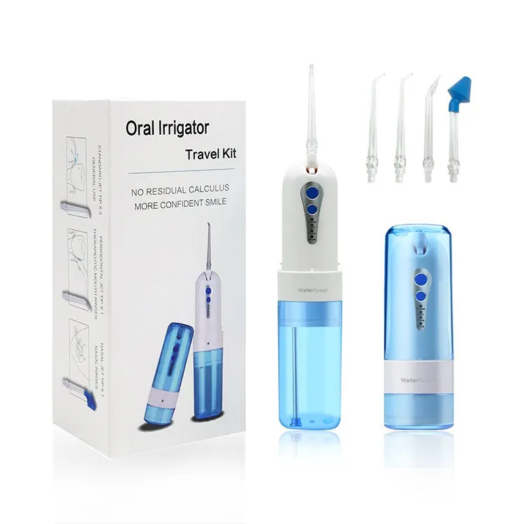 Blue 4 Functions Rechargeable Cordless Oral Irrigator 150ml with Powerful Jet