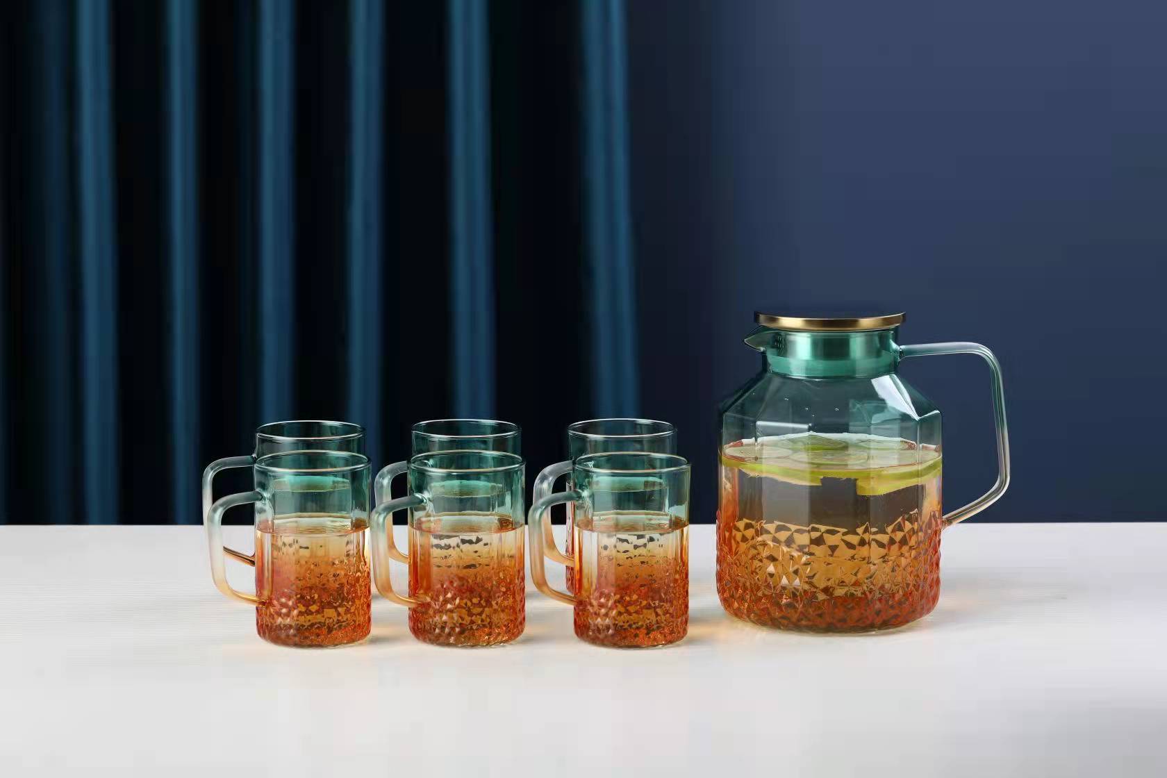 Eco-friendly borosilicate glass teapot set with handle