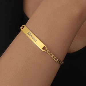 <span class=keywords><strong>Pulsera</strong></span> de acero inoxidable con placa de nombre grabada para <span class=keywords><strong>hombre</strong></span> y mujer, <span class=keywords><strong>pulsera</strong></span> de cadena cubana de acero y titanio - Product Image 1