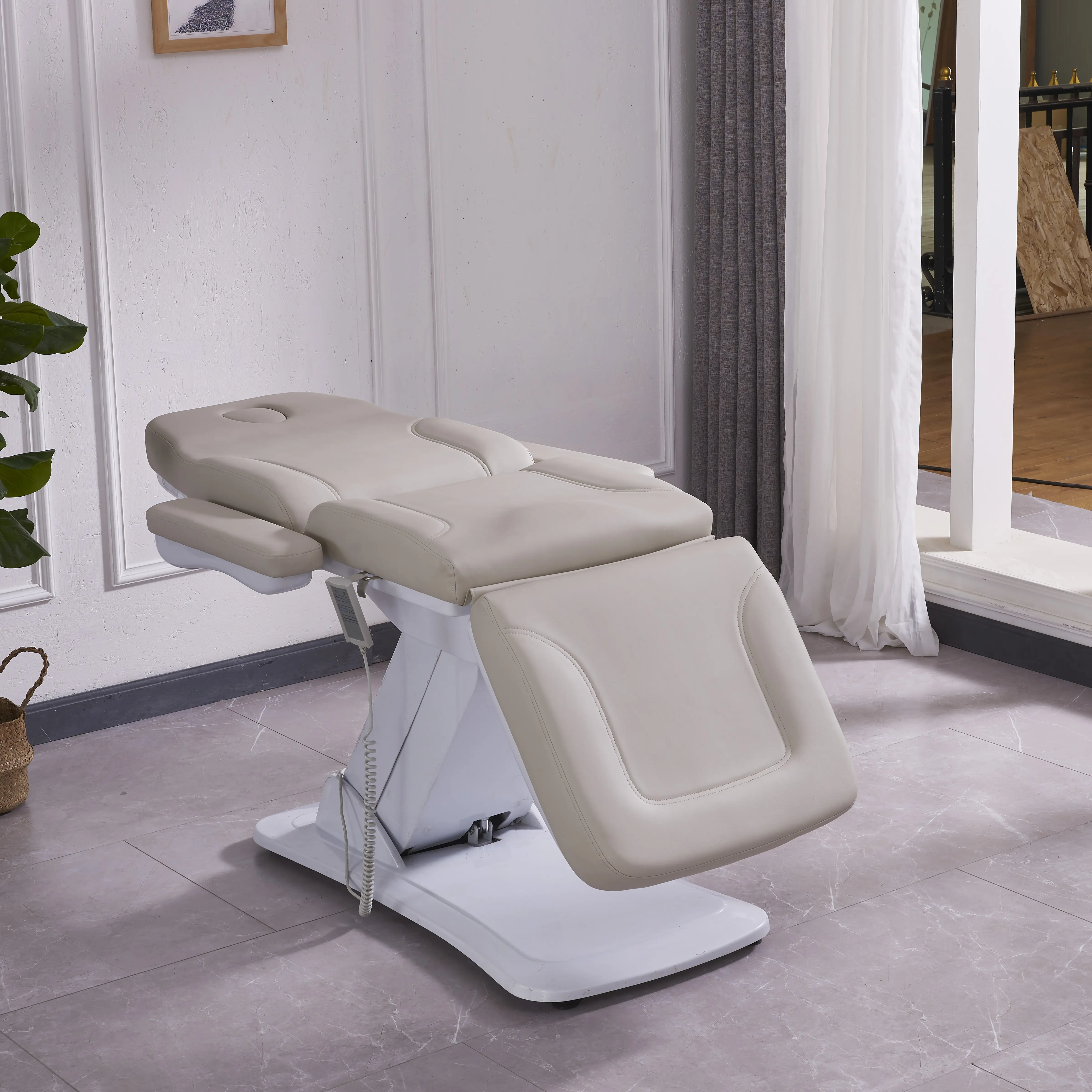 Mesa de massagem médica giratória luxuosa para spa, novo design, cinza, 3 clínicas, tratamento dobrável, eletrônico, 4 motores, móveis, cama de beleza, spa