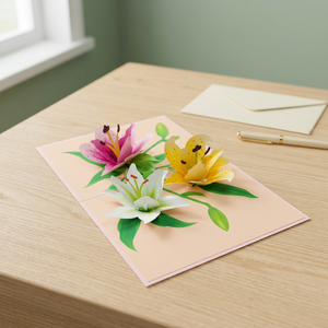 Cartes pop-up Viet-craft Lily Kirigami Origamic en papier fait main, carte de vœux 3D, design floral, impression offset, rose, Hanoi - Product Image 3