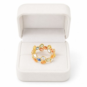 Bague ovale en saphir de qualité supérieure, saphir naturel multicolore, or 18 carats, collection de bijoux fins, prix de gros - Product Image 3