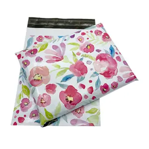 Beautiful floral polybag rose flower polymailers for clothes thick plastic pretty design courier bags