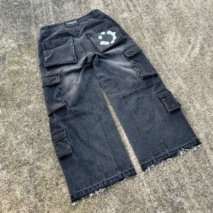 Quần Jean Nam Dáng Baggy Oversize Xước Acid Màu Đen Tùy Chỉnh Kiểu Flare 6 Túi Phong Cách Vintage - Product Image 2