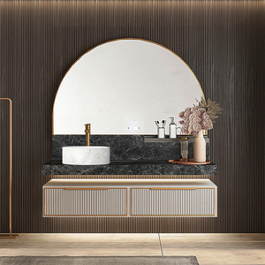 OPPOLIA Mueble de Baño Suspendido de Metal Arqueado Semicircular con Lavabo, Espejo y Lavamanos de Cerámica Acanalado - Product Image 1