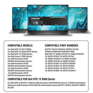 Pour <span class=keywords><strong>Dell</strong></span> <span class=keywords><strong>XPS</strong></span> <span class=keywords><strong>15</strong></span> 9560 9570 9550 <span class=keywords><strong>7590</strong></span> Precision 5520 M5520 M5530 M5540 5510 Vostro 7500 <span class=keywords><strong>7590</strong></span> Batterie 6GTPY pour ordinateur portable - Product Image 2