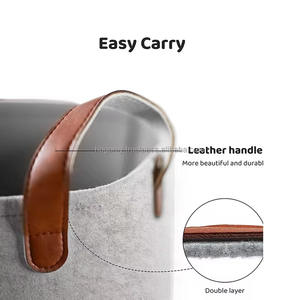 Hot Ins Foldable Laundry <b>Basket</b> with Leather Handle Washable Felt Dirty Clothes Storage for Bedroom or Bathroom Use - Product Image 2