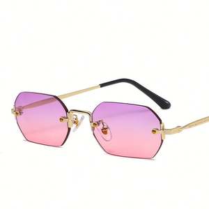 Lunettes de soleil polygonales sans monture pour femmes, style vintage, petite monture carrée, collection 2025 - Product Image 4