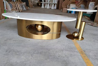 Table basse elliptique de luxe en pierre frittée, table d'appoint, ensemble de tables modernes en acier inoxydable argenté et doré