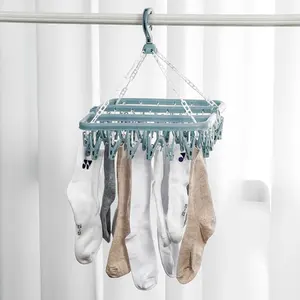 32 <b>Clips</b> Folding Clothes Dryer Hanger Windproof Socks Underwear Drying Rack Household Children <b>Adults</b> Storage Laundry Rack - Product Image 6