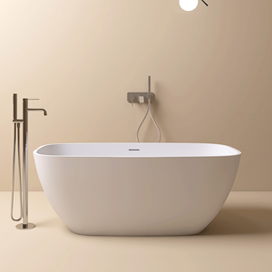 อ่างอาบน้ำทรงรีแบบตั้งพื้น Maydon Modern ผลิตจากหินเทียม Solid Surface ขนาด 1500 มม. ทนทาน เป็นมิตรกับสิ่งแวดล้อม เหมาะสำหรับใช้ในบ้านและโรงแรม - Product Image 1