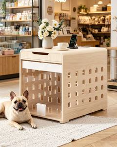 Meuble de transport moderne pour chien <span class=keywords><strong>avec</strong></span> station de charge, niche intérieure de taille moyenne <span class=keywords><strong>avec</strong></span> porte acrylique escamotable - Product Image 1