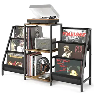 Record Player Stand com Armazenamento Turntable Stand com Record Holder Display Prateleira Record Cabinet para Media Stereo