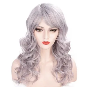 Kräftige No Lace Front Natürliche Cosplay Hitze beständige synthetische 24 Zoll lange gewellte graue Perücke für Frauen Seitenteil Perücke Cosplay Verwendung