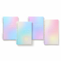 Carnet à spirale A5 à feuilles mobiles, double reliure 5 trous, clips en cristal, couverture dégradée pastel, rechargeable, 50 feuilles, Poésie Romantique