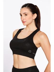 Soutien-gorge de sport Munns & Mars pour femme, noir imprimé, en polyester, avec rembourrage amovible, sans coutures, couvrance intégrale, anti-déplacement, en gros - Product Image 1