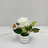 Jinpeng Künstliche Seidenrose im Topf Kleine Tischdekoration für Hochzeit Heim Esstisch Dekor