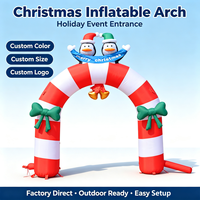 Arche gonflable de Noël en tissu Oxford Longgang, motif pingouin, rayures canne à sucre et nœud, résistante à l'eau pour entrée extérieure des fêtes