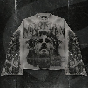 T-shirt da <span class=keywords><strong>uomo</strong></span> a <span class=keywords><strong>maniche</strong></span> <span class=keywords><strong>lunghe</strong></span> in cotone pesante, personalizzata, di alta qualità, stile streetwear, con grafica e strass, taglie forti, effetto distressed - Product Image 2