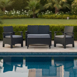 Ensemble de meubles de conversation d'extérieur en rotin tressé robuste de qualité commerciale, 4 pièces, avec coussins épais haute densité pour patio et jardin - Product Image 4