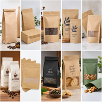 Sac en papier kraft ECO en gros, pliable, de qualité alimentaire pour l'emballage des grains de café, avec logo personnalisé pour l'emballage alimentaire