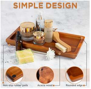 Organizador de madera de acacia personalizado, bandeja de tocador de baño artesanal para cosméticos, joyería, llave de vela de Perfume, encimera de cocina, lavabo de inodoro - Product Image 4