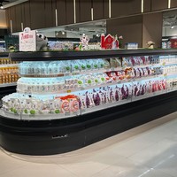 Réfrigérateur commercial ovale à îlot ouvert, vitrine réfrigérée multi-niveaux avec rideau d'air pour supermarché, fruits et légumes