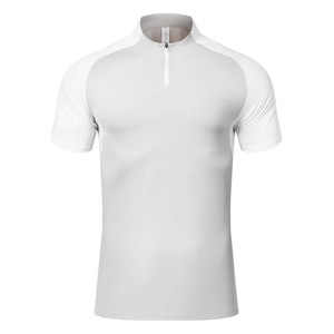 Camiseta deportiva de manga corta para hombre, de secado rápido, con cuello con cremallera, mezcla de poliéster y spandex, ropa deportiva para fitness y yoga. - Product Image 2