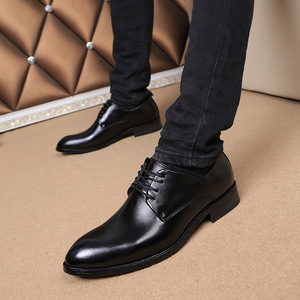 Zapatos Formales de Cuero para Hombre, Estilo Británico Coreano, con Aumento de Altura Interno, Punta Puntiaguda, con Cordones, Modernos, para Boda, Juveniles, Casuales - Product Image 3
