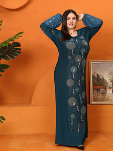 Belle <span class=keywords><strong>robe</strong></span> pour femmes, élégante et modeste, grande <span class=keywords><strong>taille</strong></span>, vêtement de fête quotidien, avec diamants, vente à bas prix - Product Image 4